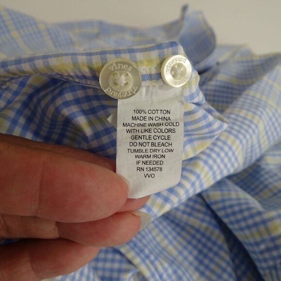 Vineyard Vines Whale Shirt Blue Yellow Plaid Men Size L Long Sleeve Logo - Picture 7 of 11